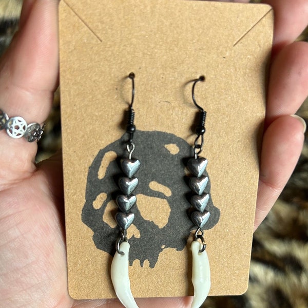 Canine Tooth & Hearts Earrings