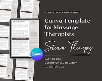 Massage Marketing | Client Education | Massage & Bodywork | Steam Therapy Worksheet | Edit in Canva |  Massage Therapist Business