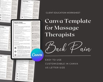 Massage & Bodywork | Client Education | Back Pain Worksheet | Edit in Canva | PT Marketing | Massage Business