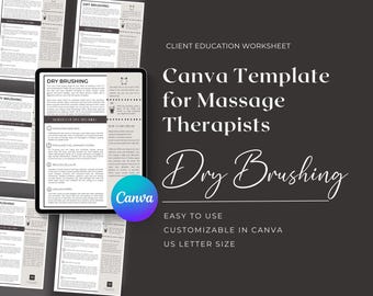 Massage & Bodywork | Client Education | Massage Therapist | Dry Brushing Worksheet | Edit in Canva |  Massage Business | Massage Marketing