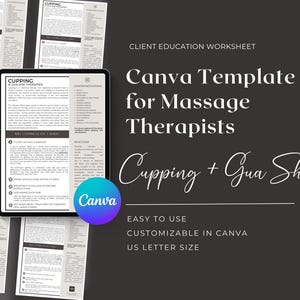 Massage & Bodywork | Client Education | Cupping Aftercare | Gua Sha Worksheet | Edit in Canva |  Massage Business | Massage Marketing
