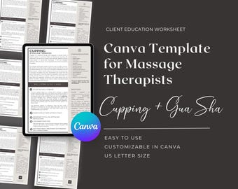 Massage & Bodywork | Client Education | Cupping Aftercare | Gua Sha Worksheet | Edit in Canva |  Massage Business | Massage Marketing