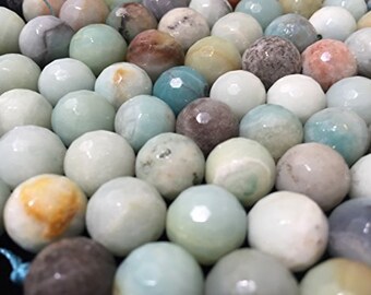 Quantity: 2 Strands Natural Amazonite (From Russia) 14mm and 12mm Faceted Round Beads