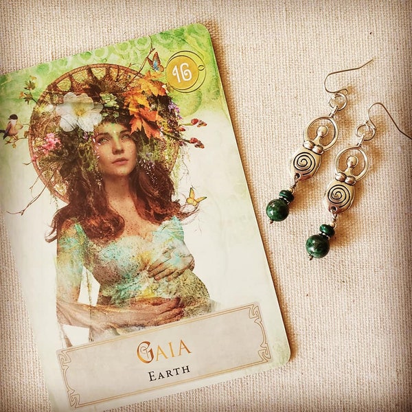 Goddess Gaia Earrings - Mother Earth Earrings - Goddess Gaia Jewelry - Earth Goddess Jewelry - Spiral Goddess Jewelry - Pacha Mama Earrings