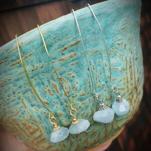 Aquamarine Arc Earrings - Aquamarine V Hook Earrings - Aquamarine Drop Earrings - Aquamarine Threader Earrings -  Aquamarine Dangle Earrings
