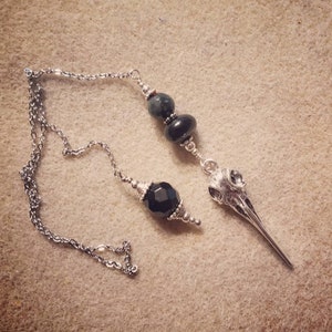 Morrigan Pendulum - Black Onyx Pendulum - Raven Skull Pendulum - Crow Skull Pendulum - Bloodstone Pendulum - Black Obsidian Pendulum -