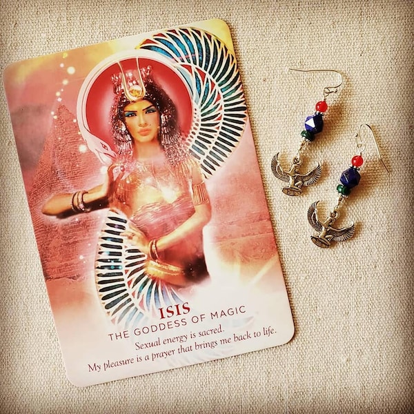Goddess Isis Earrings for Divine Power, Strength, Healing, Magic, & Alchemy - Goddes Isis Mala - Isis Amulet - Egyptian Goddess Earrings