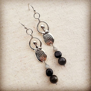 Hecate Earrings - Hecate Goddess Earrings - Spiral Goddess Earrings - Black Labradorite Earrings - Triple Goddess Earrings - Hecate Crystals