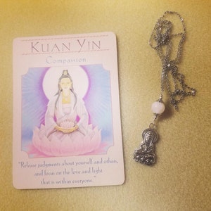 Kuan Yin Necklace - Compassion Necklace - Quan Yin Necklace - Crystal Healing - Goddess Necklace - Goddess of Mercy - Rose Quartz Necklace
