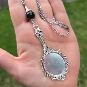 Protection Mirror Necklace - Onyx Mirror Necklace - Mirror Spell Necklace - Affirmation Necklace - Witch&#39;s Mirror Necklace - Hexenspiegel