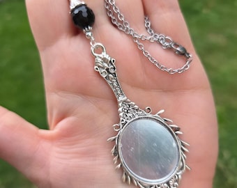 Protection Mirror Necklace - Onyx Mirror Necklace - Mirror Spell Necklace - Affirmation Necklace - Witch's Mirror Necklace - Hexenspiegel
