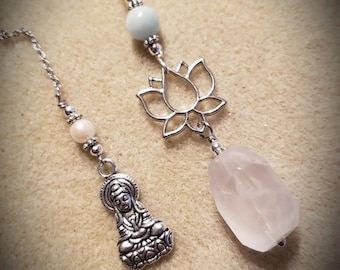 Kuan Yin Pendulum - Goddess Pendulum - Rose Quartz Pendulum - Bodhisattva Quan Yin Pendulum - Lotus Pendulum - Kuan Yin Crystal Pendulum