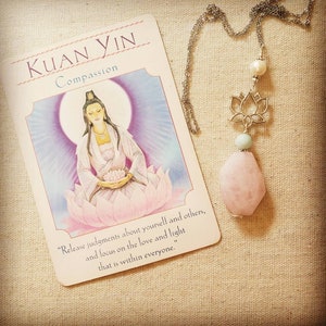 Quan Yin Necklace - Compassion Necklace - Kuan Yin Necklace - Crystal Healing - Goddess Necklace - Goddess of Mercy - Rose Quartz Necklace