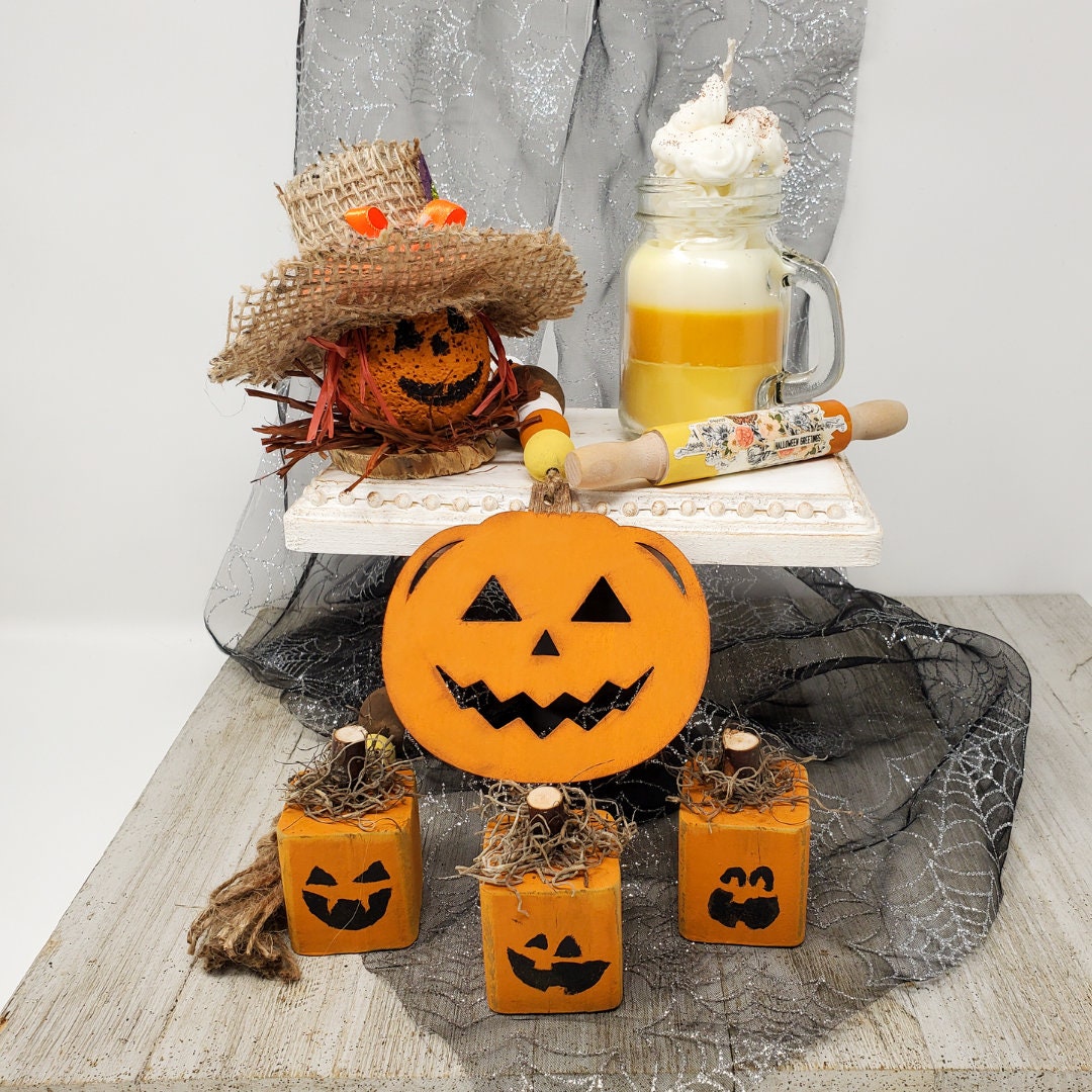 Jack O'Lantern Wooden Blocks - Crafts by Amanda