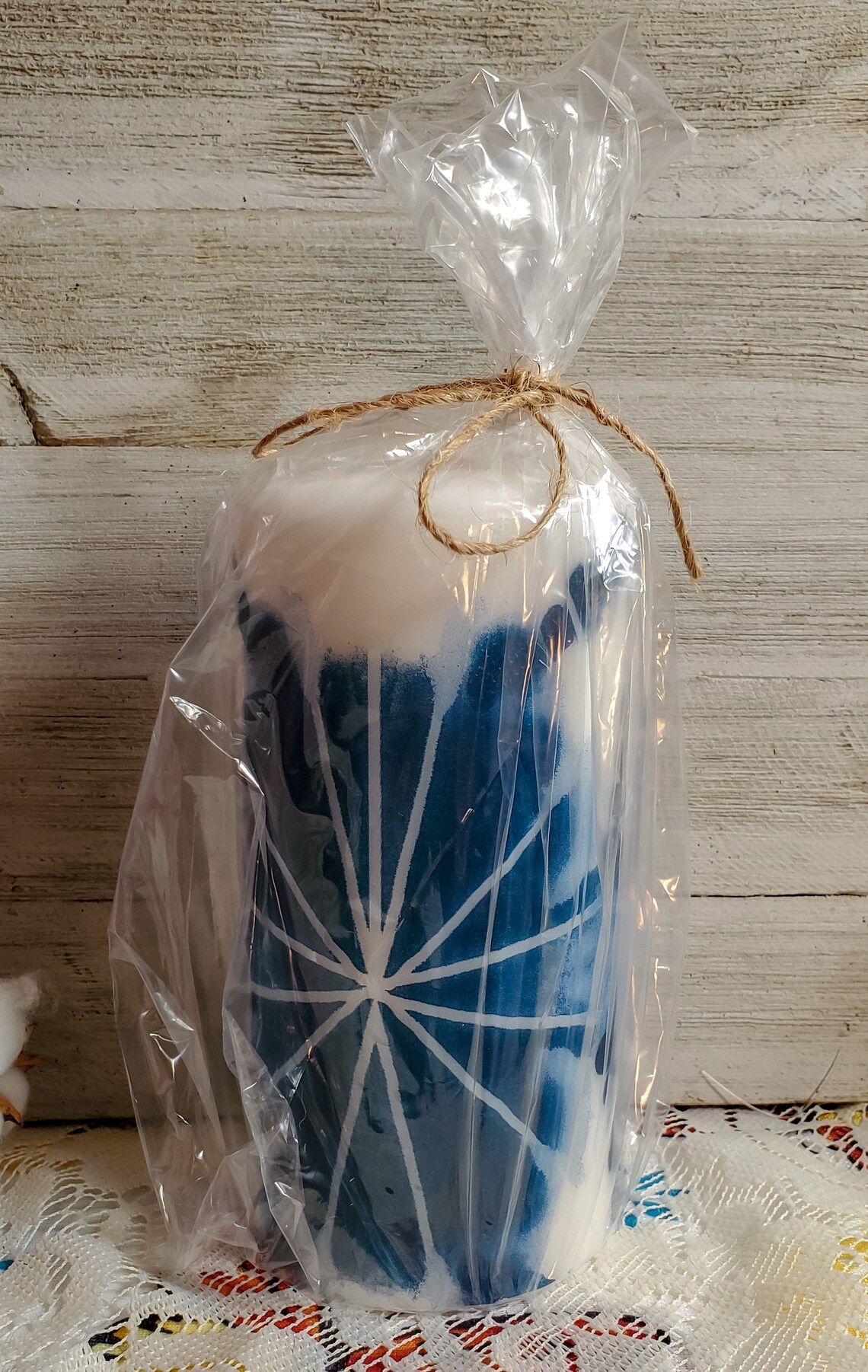 Tie Dye Candle, Blue Tie Dye Candle, Decoupage Candle, Decorated Candle