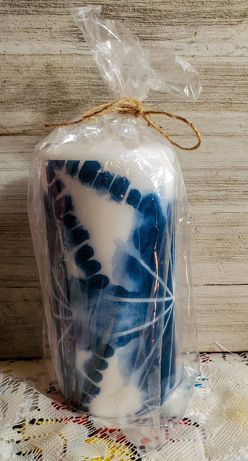 Tie Dye Candle Blue Tie Dye Candle Decoupage Candle Etsy