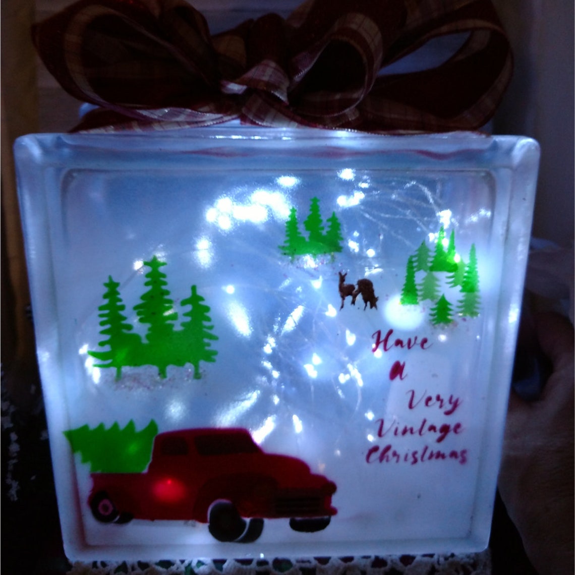 Vintage Red Truck Lighted Block Christmas Block Light Glass Etsy