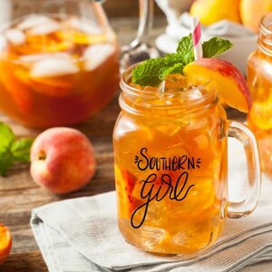Southern Girl, Mason Jar Tea Glass, Mason Jar Glass, Mason Jar, Iced Tea Glass, Sweet Tea Glass, Farmhouse Kitchen, Southern Gift