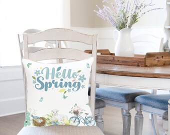 Hello Spring, Spring Throw Pillow Cover, Thank You Gift, Best Friend Gift