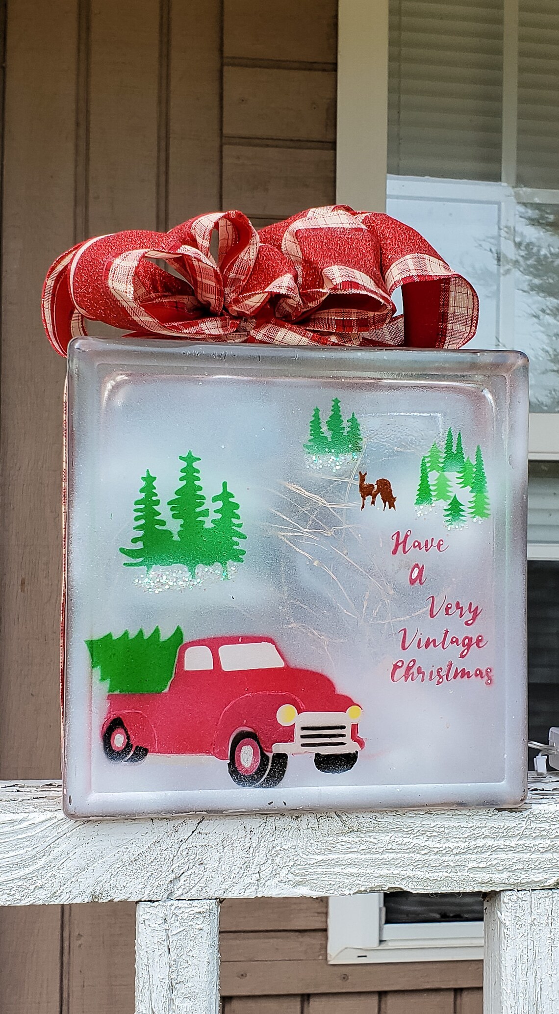 Vintage Red Truck Lighted Block Christmas Block Light Glass Etsy