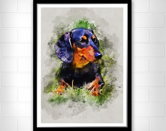 Dachshund dog Art print Watercolor wall decor poster Home decoration   gift