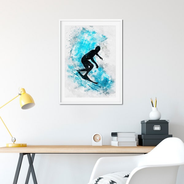 Watercolor Surf Artwork Surfing poster Ocean Best sport print Summer Wall Decor Gift idea for man or boy Fathers day gift Beach fun Present