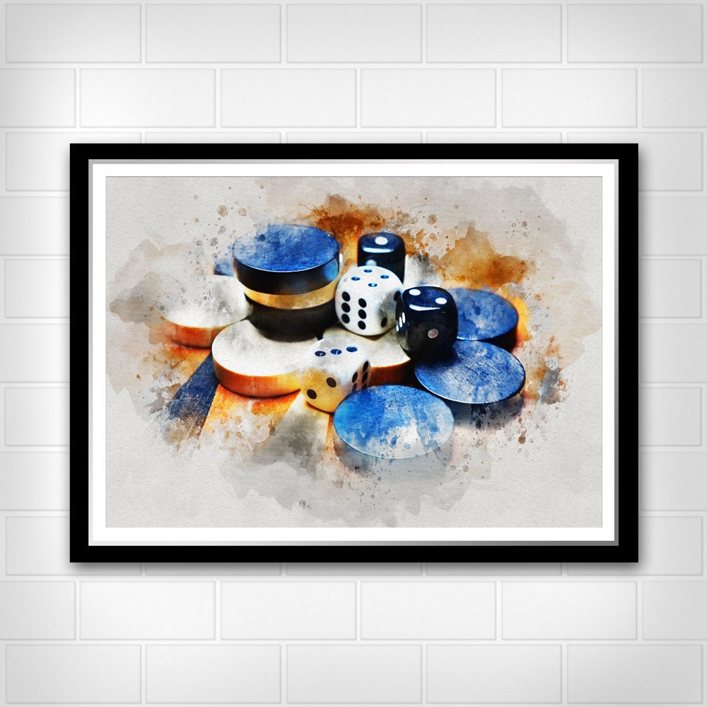 Backgammon Print Watercolor Wall Art Game Room Decor Gift | Etsy