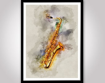 Saxophone art print Music lover present Watercolor wall decor Christmas gift