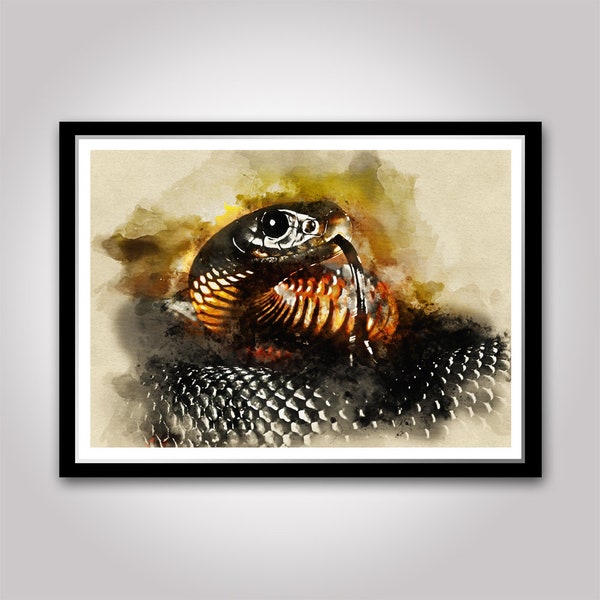 Impression murale mamba noir Idée cadeau pour meilleur ami Cadeaux amoureux des serpents Homme Femme présent Aquarelle animal affiche maison de campagne décoration