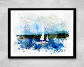 I love yachting Seemann Reise Boot Geburtstag Geschenkidee für Mann Urlaub Reisen Segeln Regatta Aquarell Wandkunst Druck