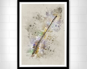 Flute print Watercolor wall art poster Room decor Play Music lovers gift Wall art Fathers day gift Mothers day gift