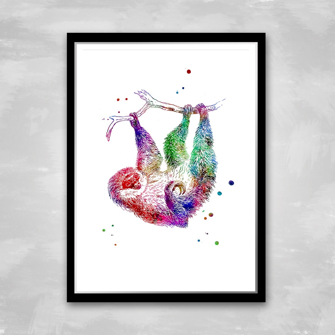 Cute Sloth Artwork Vibrant Colors Poster Wall Decoration Multicolored ...