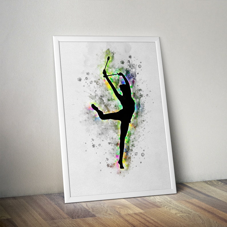 Gymnast With Clubs Poster Rhythmic Gymnastics Wall Art Decor Etsy
