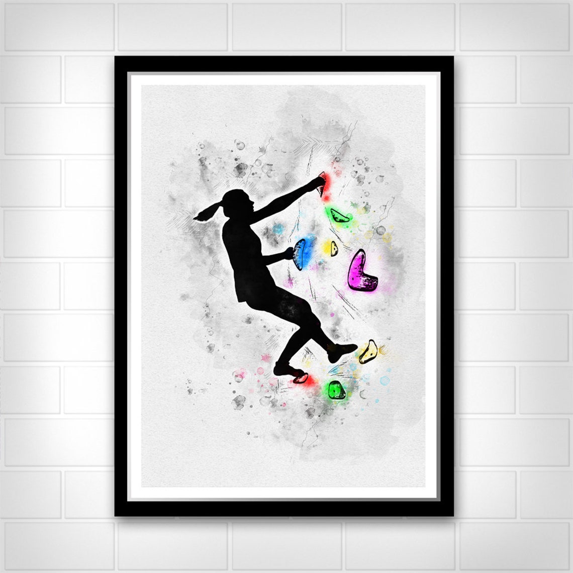 Girl Bouldering art print Sport Watercolor wall art Home decor Etsy