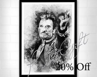 Affiche d'art Johnny Hallyday Impression chanteur et acteur de rock Déco murale Idée cadeau Maison Déco