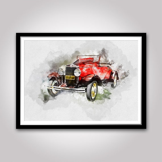 A5 Size Vintage Retro Old Car Watercolour Art Print A3 A4