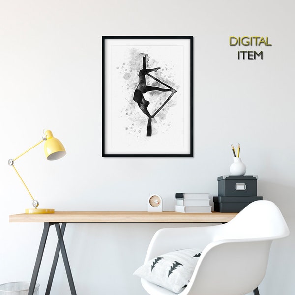 Girl dancing Aerial silk printable art Black & White Digital file Download and print at home