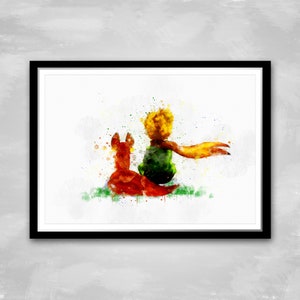 Little prince and fox Kids room decoration Watercolor wall art poster Boys and girls gift