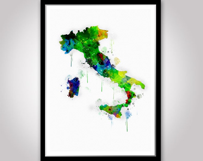 Mapa del país Italia impresión, Idea de regalo de aniversario para amigos de la familia, Cartel de arte mural de acuarela, regalo de cumpleaños de mejor amigo italiano