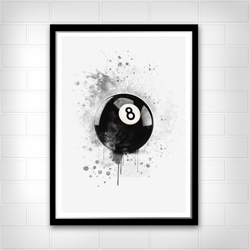 Billiards Snooker wall art posters set in Black and White Watercolor wall decor Christmas gift gift image 3