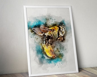 Bee print Insect poster Watercolour wall art Living Room Office decor