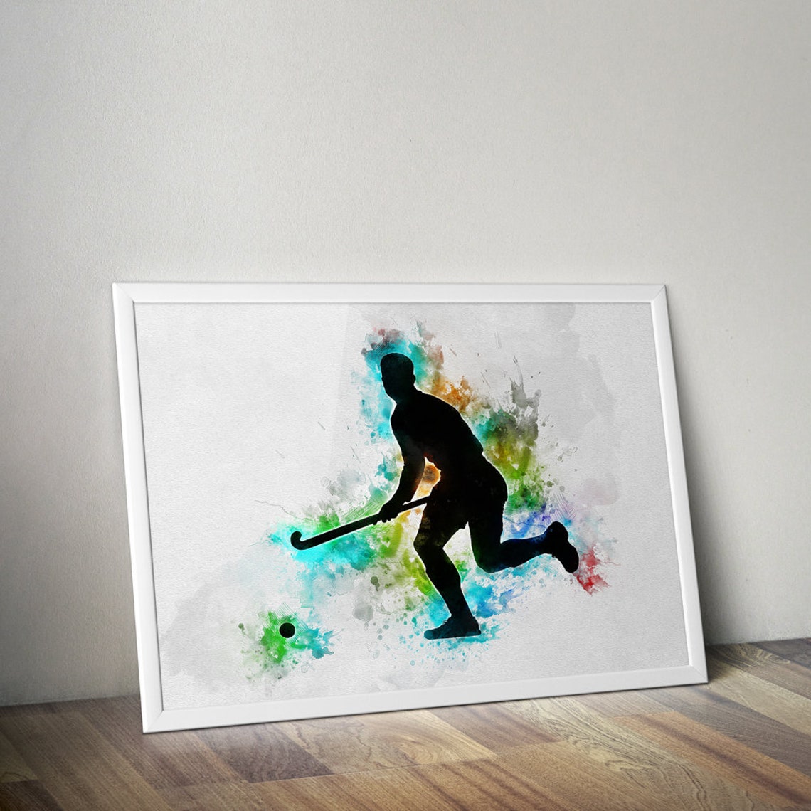 Mens field hockey Wall art boys room decor Watercolor
