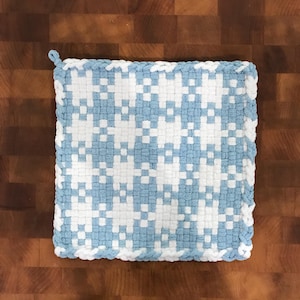 Baby Blue and White  -  XL Woven 100% Cotton Loop Potholder.  Eco-friendly.