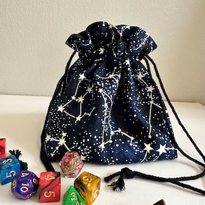 Glow-In-The-Dark Constellation Dice Bag: Handmade Cotton Drawstring Pouch