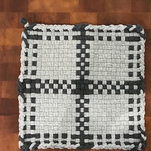 Gray and Silver potholders -  XL Woven 100% Cotton Loop Potholder, Eco-Friendly.