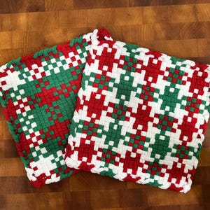 Christmas Colors -  XL Woven 100% Cotton Loop Potholder, 1 Set. Eco-Friendly.