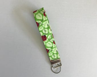 Ladybugs Wristlet Keychain, Keychain Fob, Fabric Wristlet, Mothers Days Gift less than 10.00.  Handmade