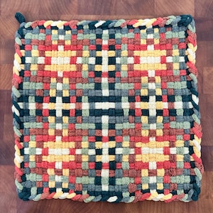 Vegetable Soup  -  XL Woven 100% Cotton Loop Potholder,  Eco-Friendly.