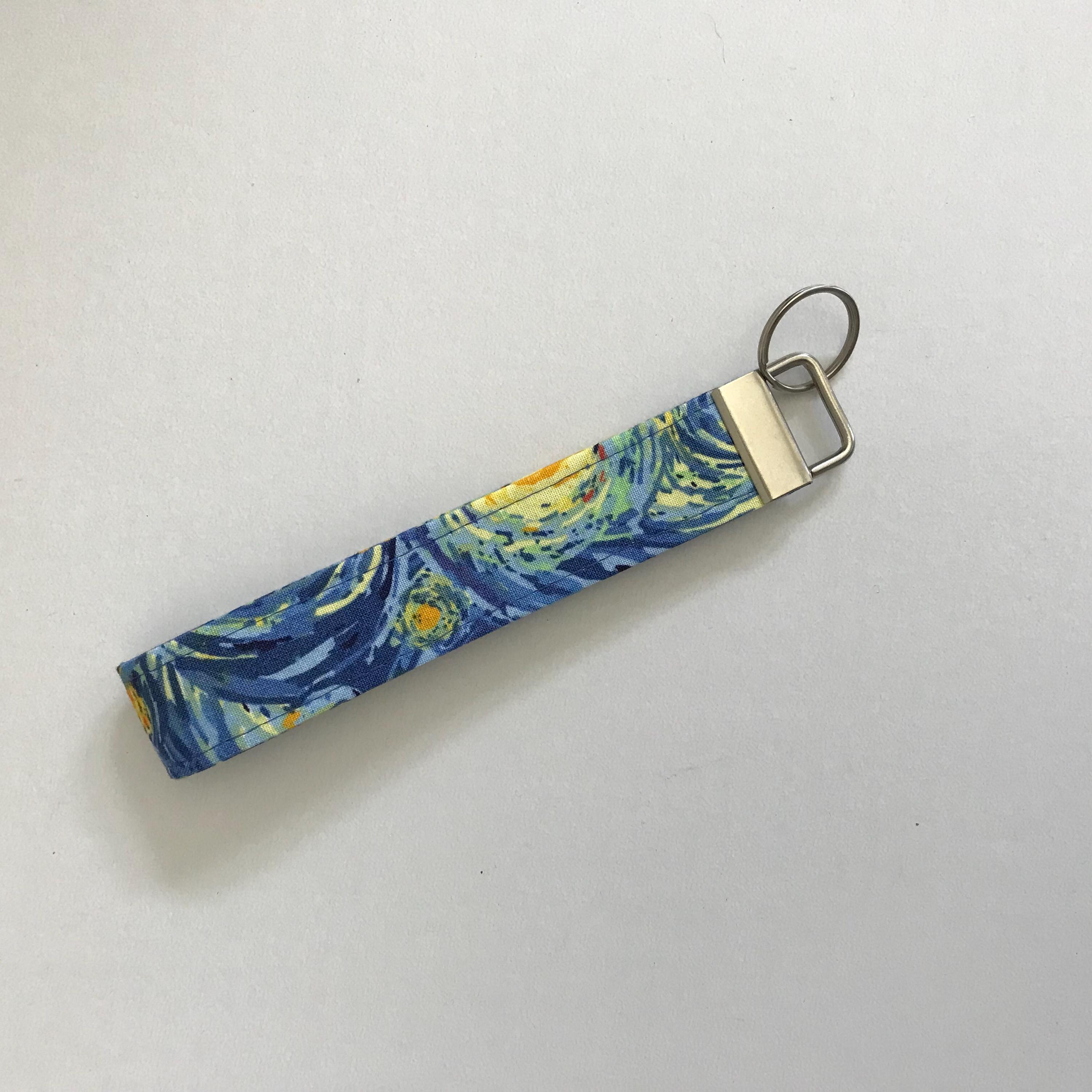 Starry Nights Fabric Wristlet Keychain: Handmade Key Fob
