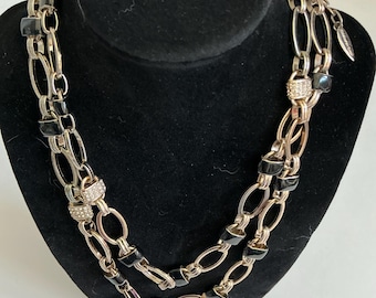 Y2K Coldwarder Creek Gold Tone Rhinestone and Chain Long Necklace 18”, SKU: 2127